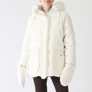 White Down Fur Trimmed Hooded Coat