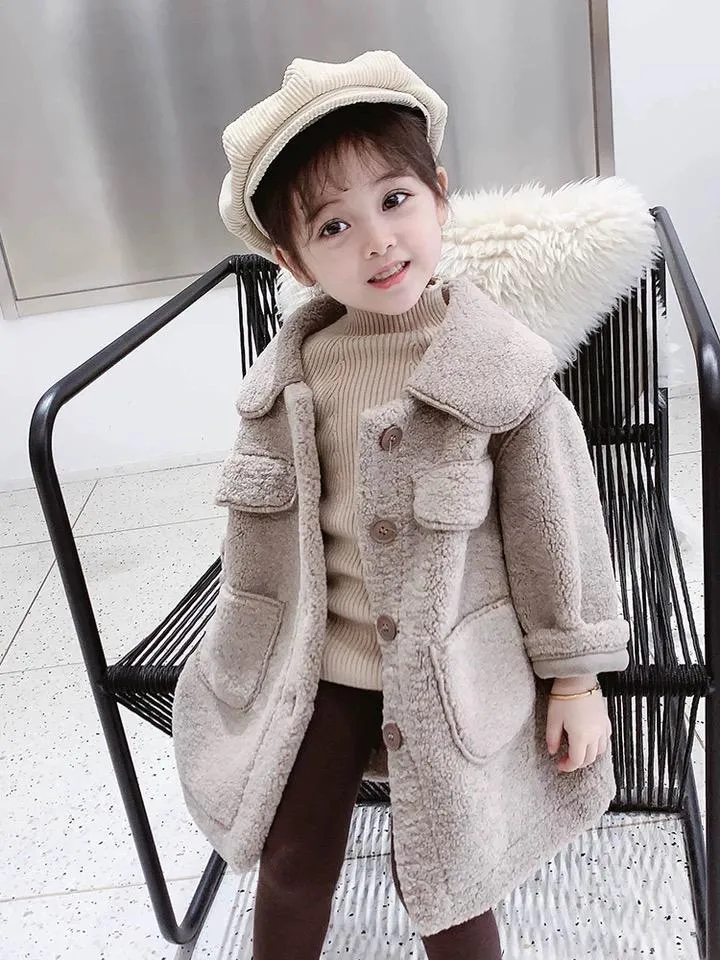 Winter Trendy Little Girl Solid Color Berber Fleece Jacket