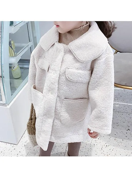 Winter Trendy Little Girl Solid Color Berber Fleece Jacket