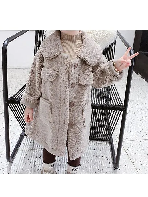 Winter Trendy Little Girl Solid Color Berber Fleece Jacket