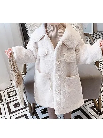 Winter Trendy Little Girl Solid Color Berber Fleece Jacket