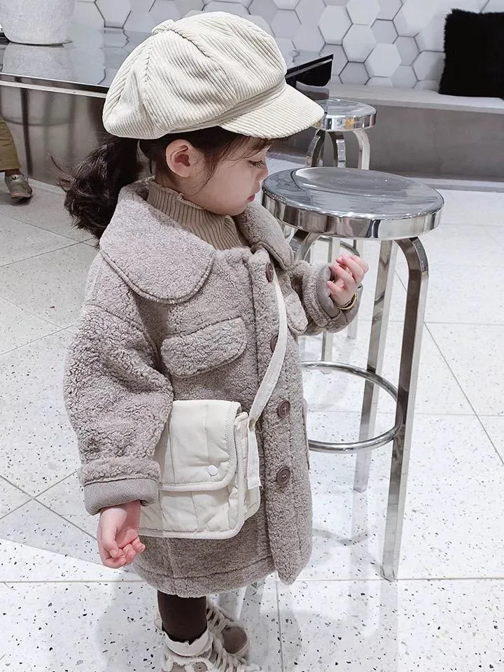 Winter Trendy Little Girl Solid Color Berber Fleece Jacket