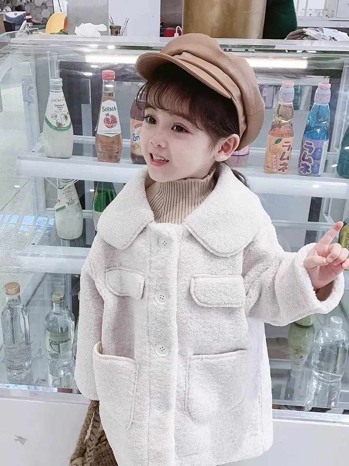 Winter Trendy Little Girl Solid Color Berber Fleece Jacket