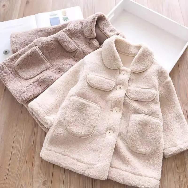 Winter Trendy Little Girl Solid Color Berber Fleece Jacket