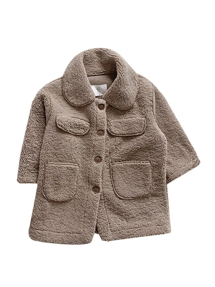 Winter Trendy Little Girl Solid Color Berber Fleece Jacket