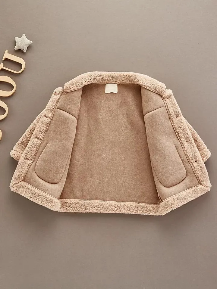 Winter Trendy Little Girl Solid Color Berber Fleece Jacket