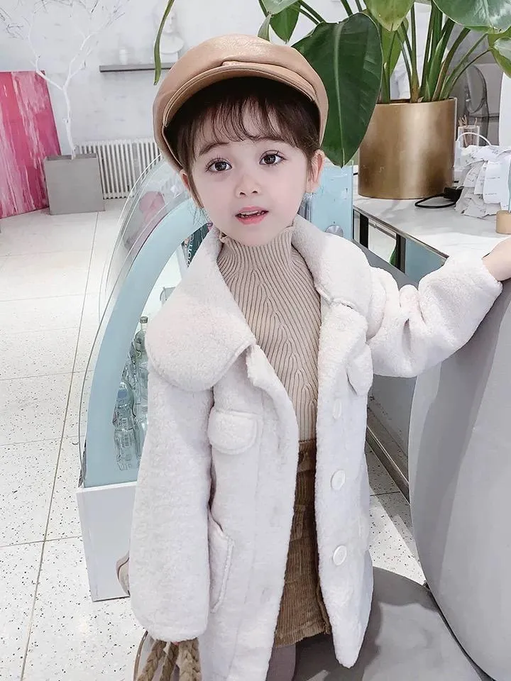 Winter Trendy Little Girl Solid Color Berber Fleece Jacket