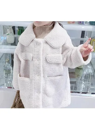 Winter Trendy Little Girl Solid Color Berber Fleece Jacket