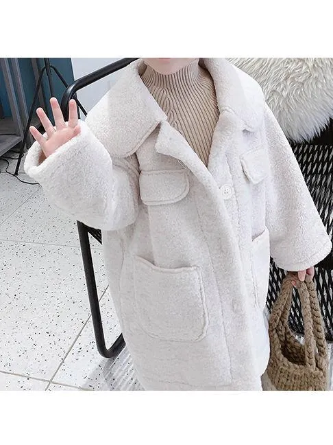 Winter Trendy Little Girl Solid Color Berber Fleece Jacket