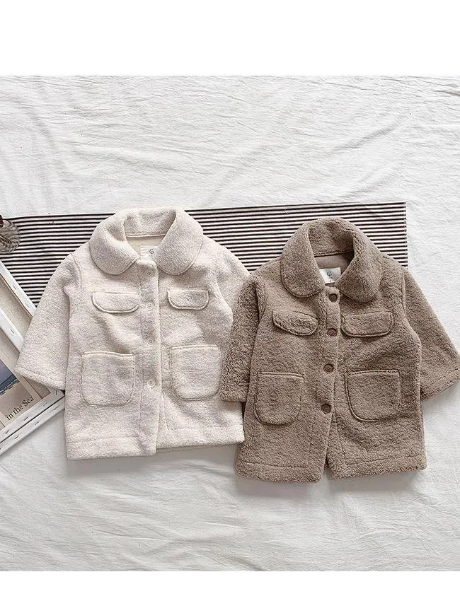 Winter Trendy Little Girl Solid Color Berber Fleece Jacket