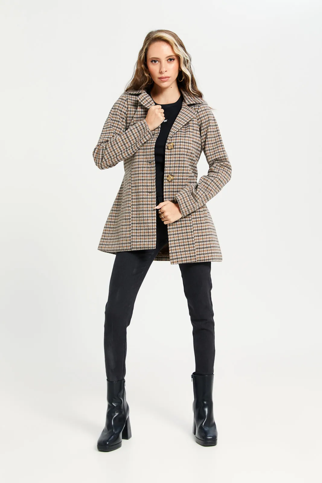 Women Multicolour Checkered Coat