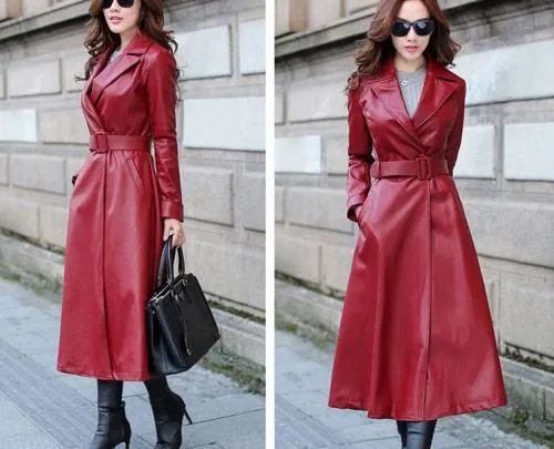 Women's Genuine Leather Trench Coat TC01