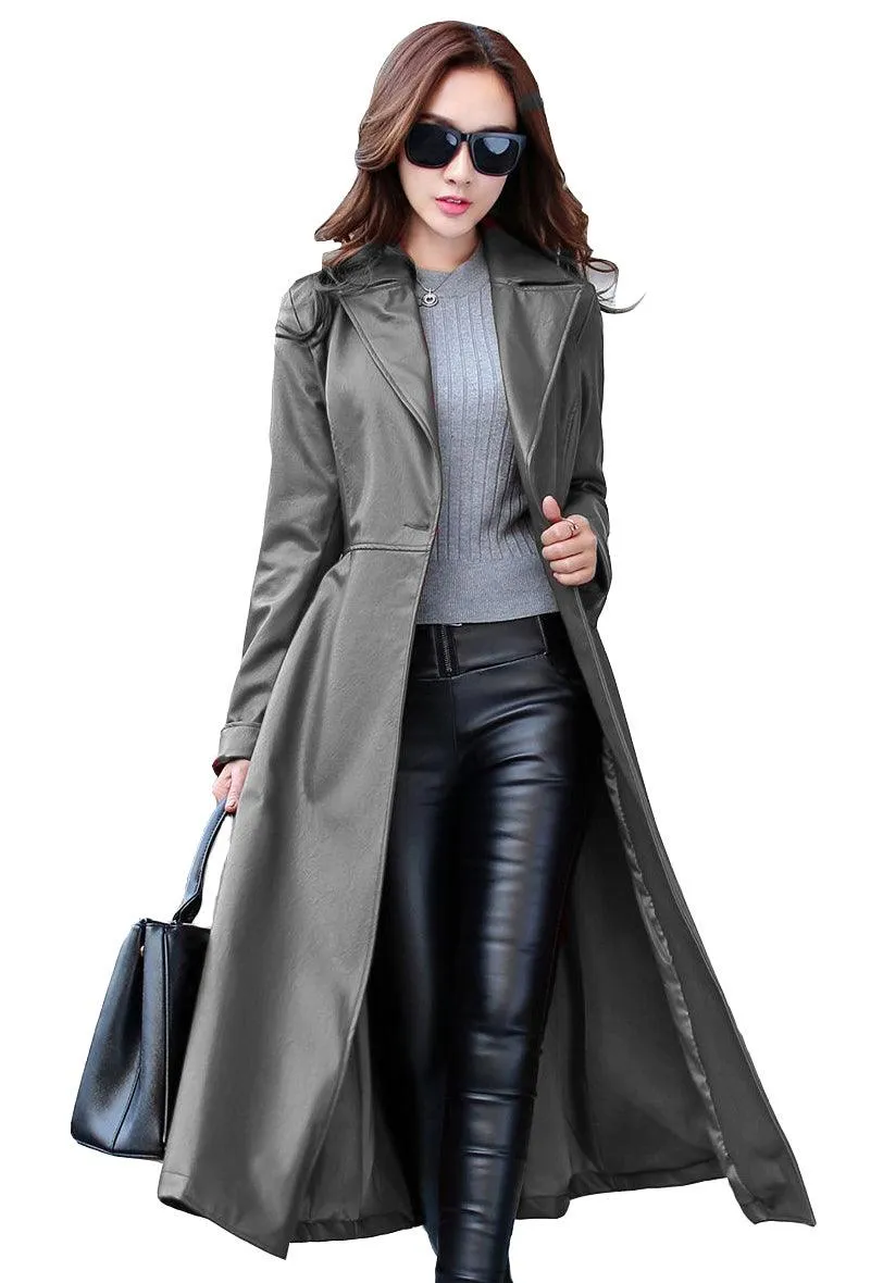 Women's Genuine Leather Trench Coat TC01