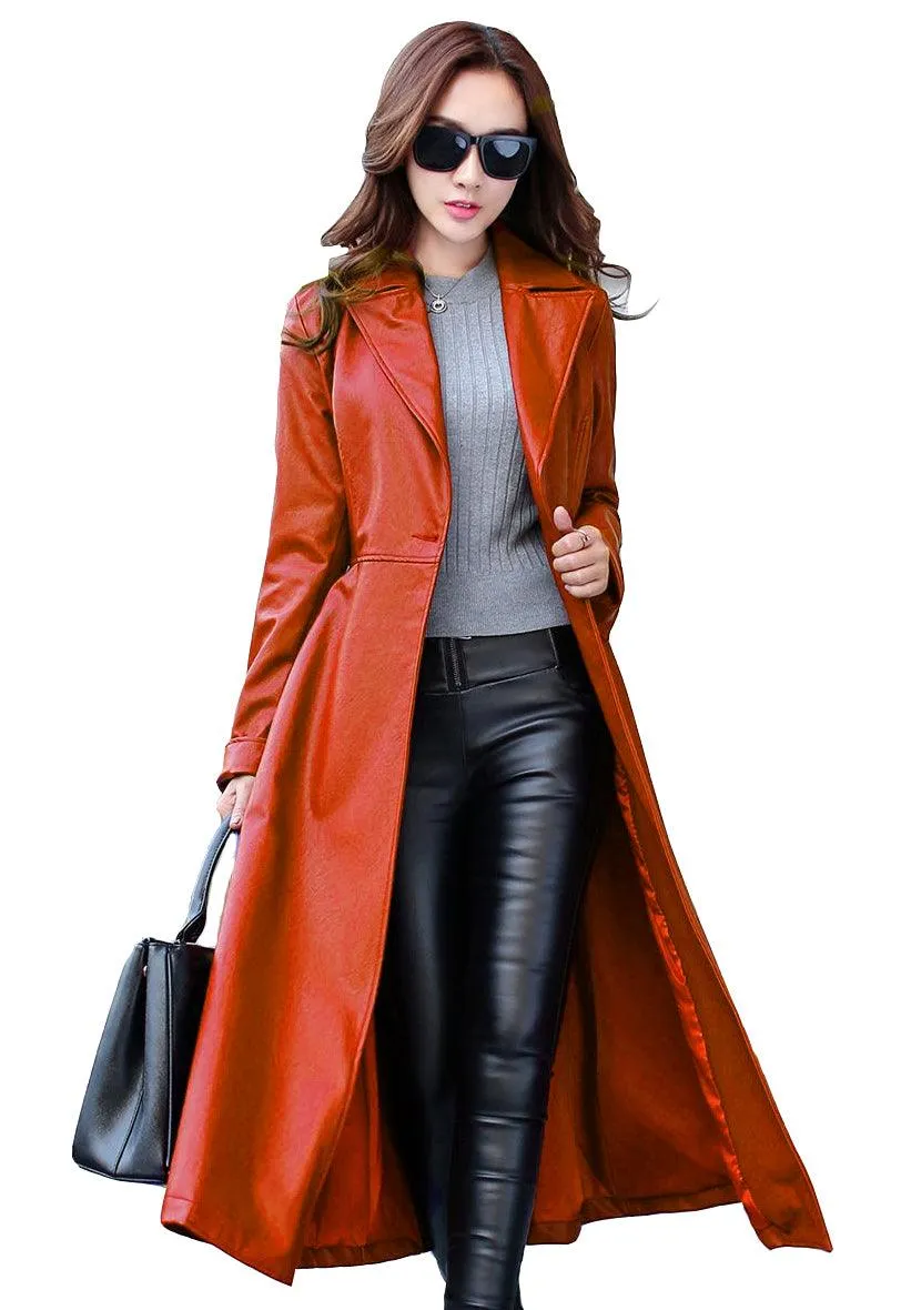 Women's Genuine Leather Trench Coat TC01