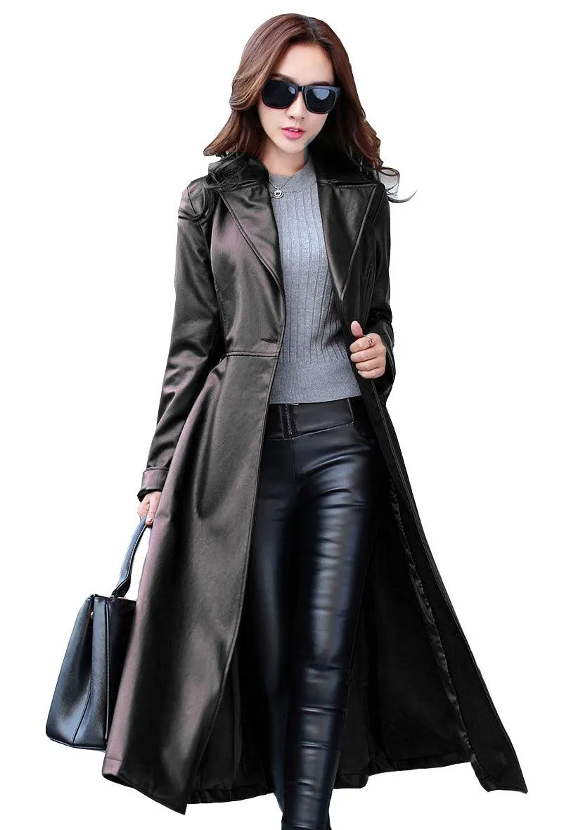 Women's Genuine Leather Trench Coat TC01