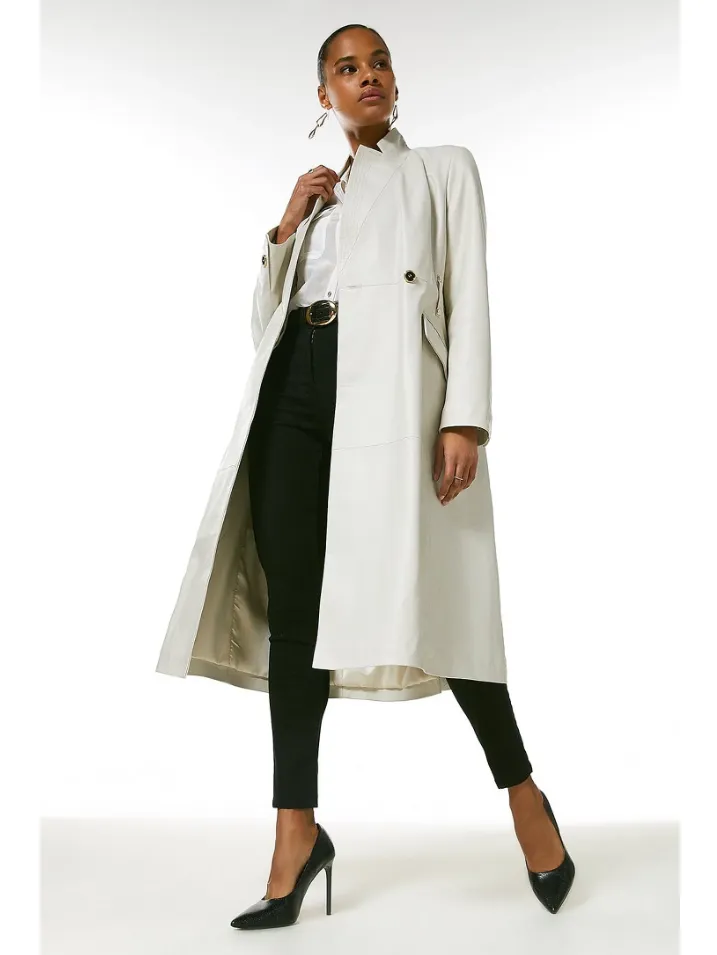 Women’s White Sheepskin Leather Trench Coat With Belt