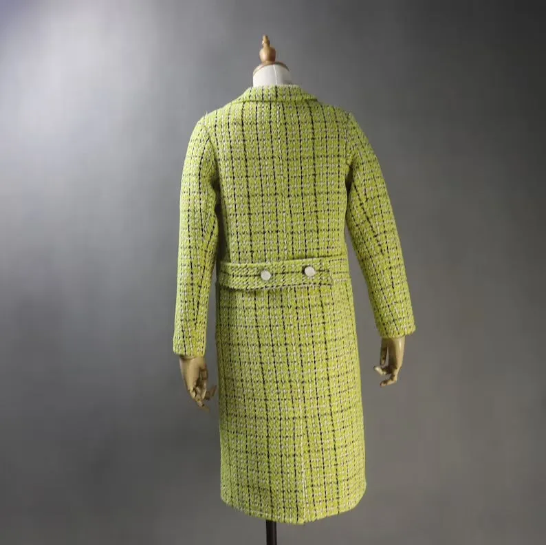 Women's Yellow Winter Tailor MADE Checked Long Warm Coat