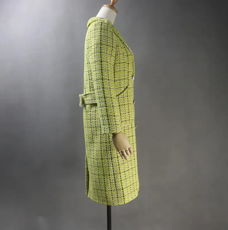 Women's Yellow Winter Tailor MADE Checked Long Warm Coat