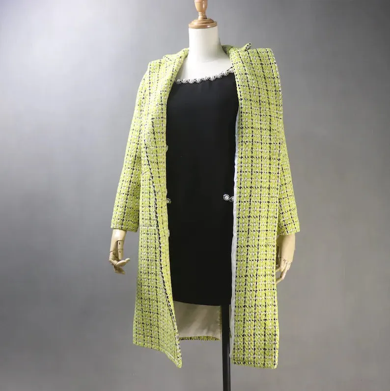 Women's Yellow Winter Tailor MADE Checked Long Warm Coat