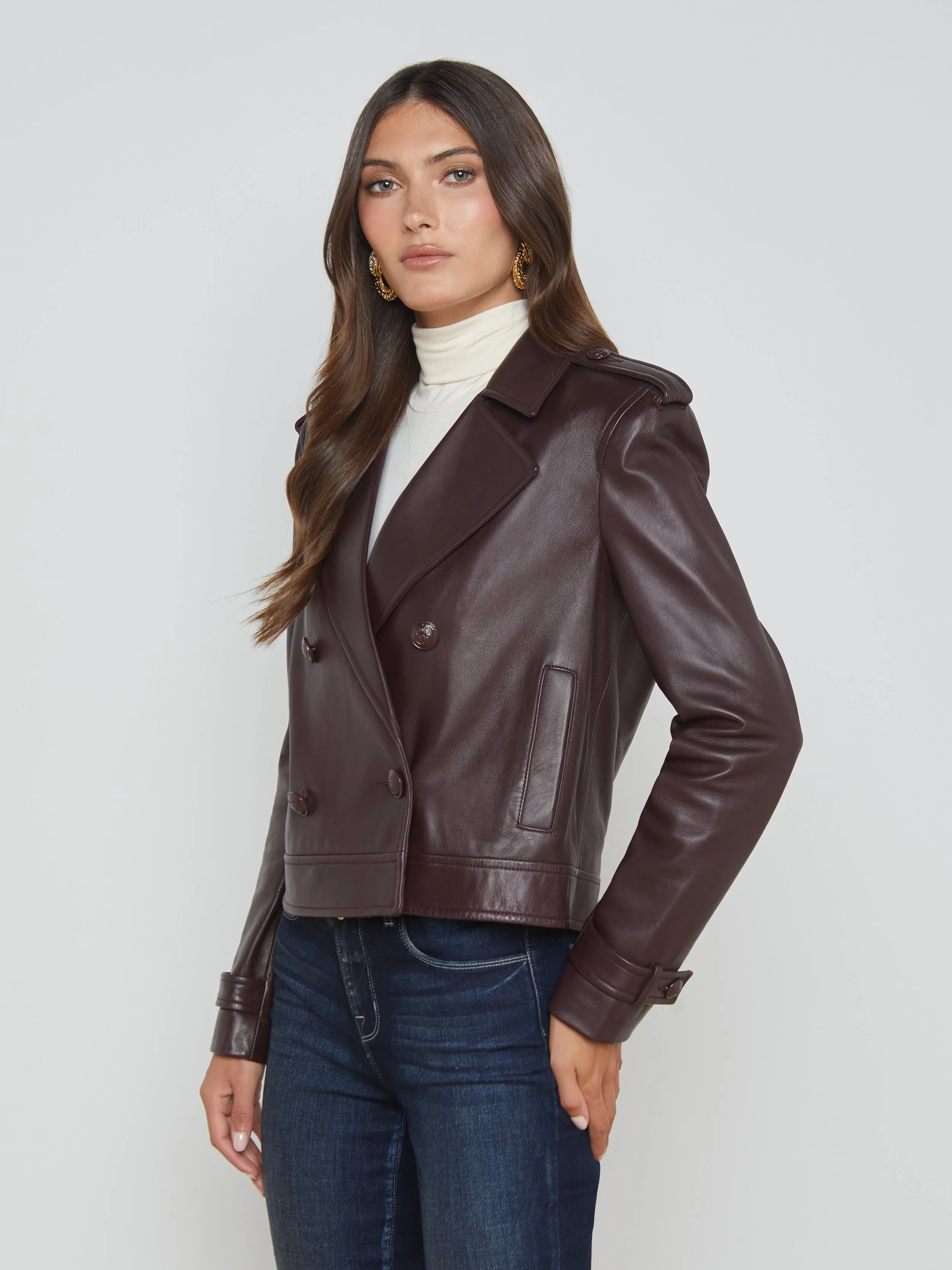 Xoey Cropped Leather Trench Coat